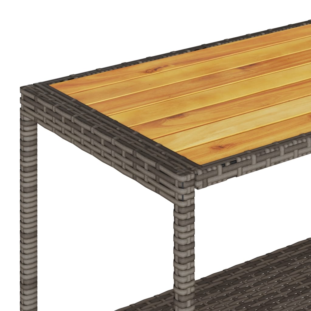 Bar Cart 3-Tier Grey Poly Rattan and Solid Wood Acacia